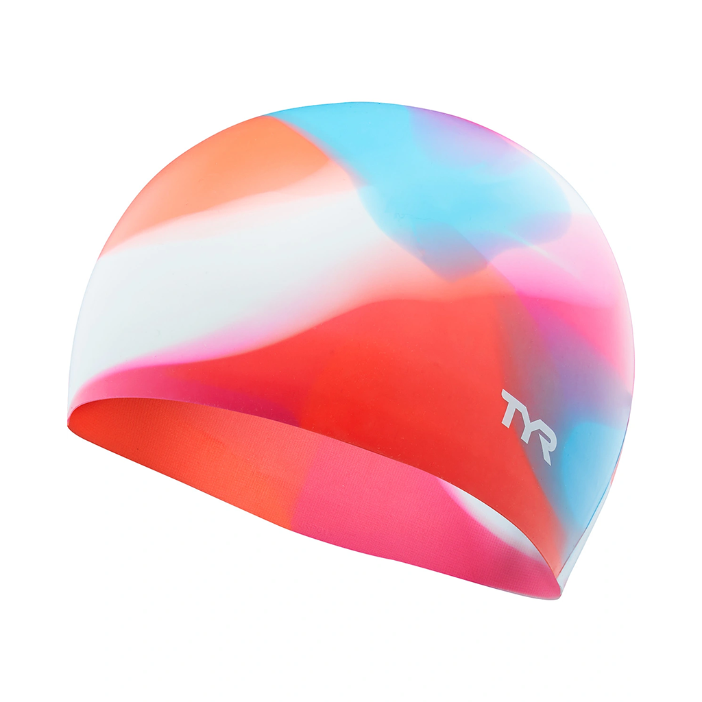 TYR Youth Silicone Swim Cap - Tie Dye Pink/Blue