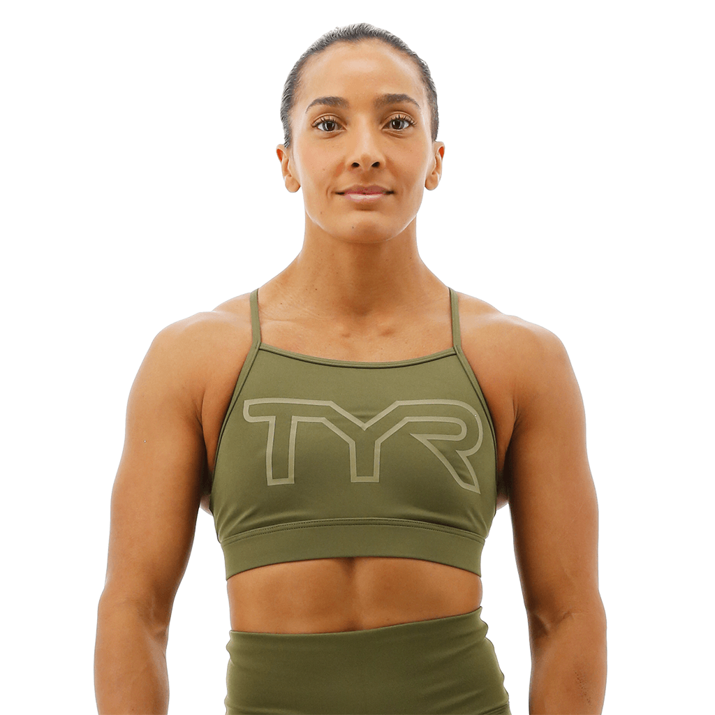 TYR GYM - Womens Olive Night High Neck Sports Bra - Aqua Shop 