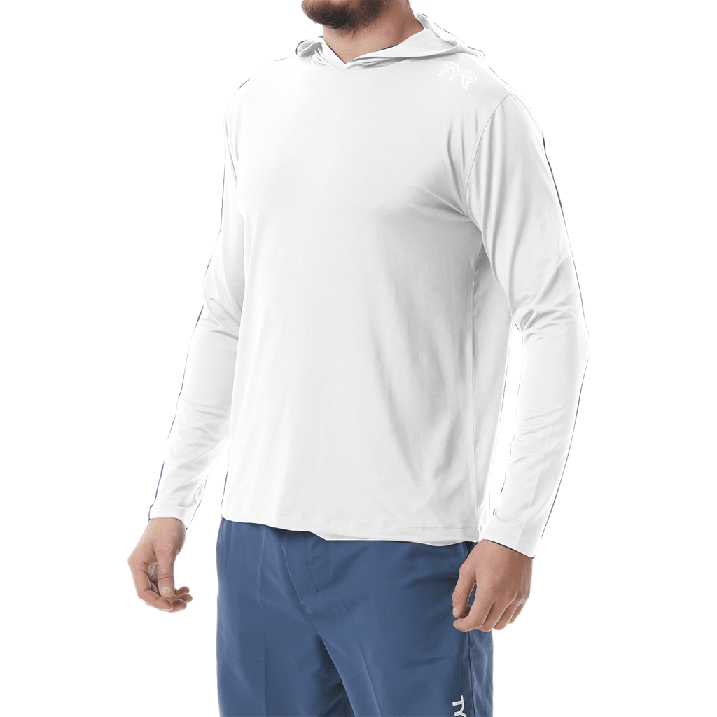 TYR Mens Hooded SunDefense White Long Sleeve Shirt - Aqua Shop 