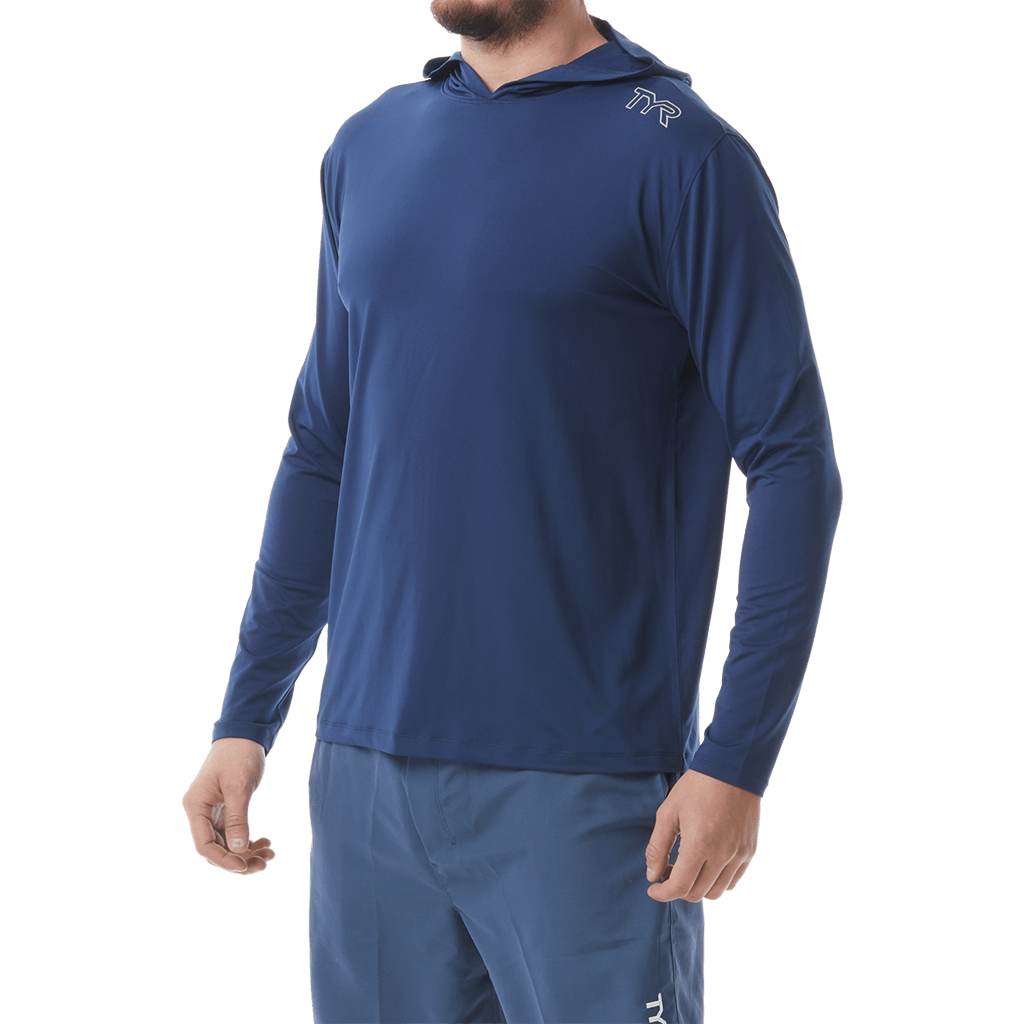 TYR Mens Hooded SunDefense Navy Long Sleeve Shirt - Aqua Shop 