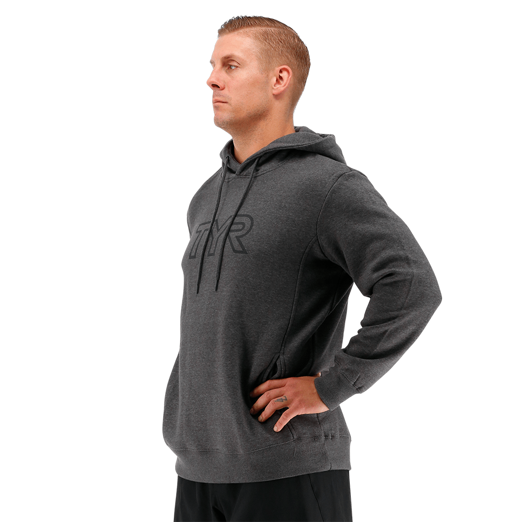 TYR Men Big Outline Logo Hoodie Charcoal Heather/Black - Aqua Shop 