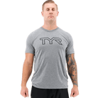 TYR Men's Big Logo Outline Logo Heather Grey/Black T-Shirt - Aqua Shop 